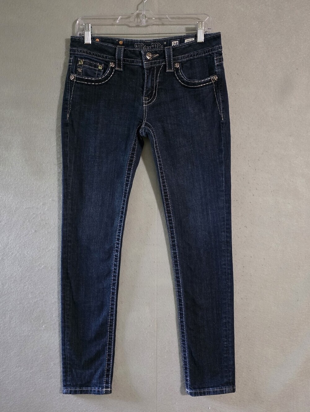 Miss Me Low Rise Floral Rhinestone Signature Skinny Jeans JP7085S2 Size 28